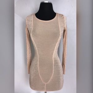 Boohoo Petite Nude Long Sleeve bodycon Dress